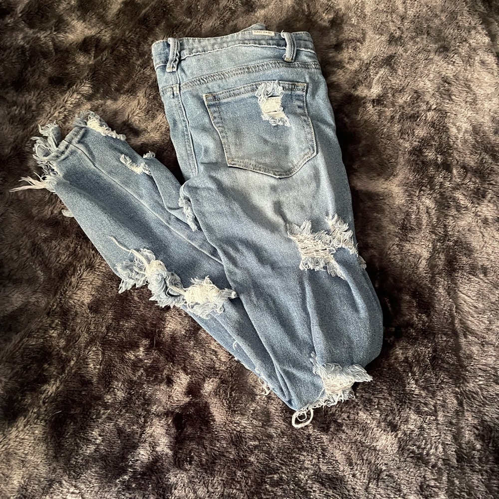 Blue Boyfriend Jeans with Distressed Details